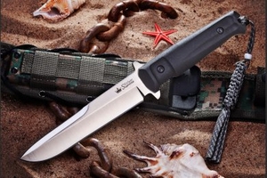 Тактический нож Trident AUS-8 bt v2 (Сатин, Черная рукоять, Камо ножны) ( по разрешению)